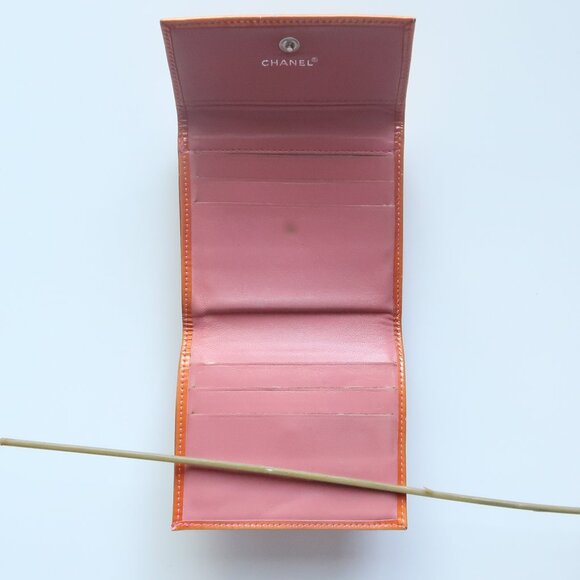 Chanel Orange Patent Leather Wallet Card Holder Silver CC Logo Luxury Designer - Picture 4 of 16